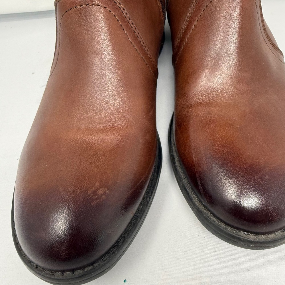 Bussola Women Brown Leather Tall Riding Boots Side Zip Elastic Back Panel Cognac